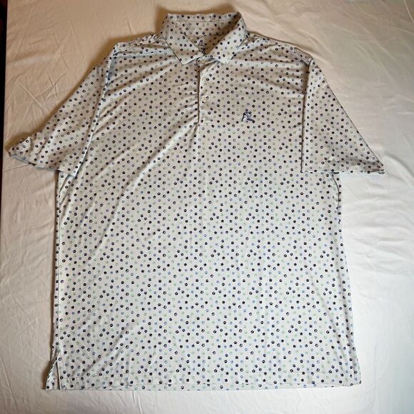 Rhoback Shirt Mens XXL 2XL White Dog Paw Print Performance Golf Polo Stretch - Picture 1 of 5